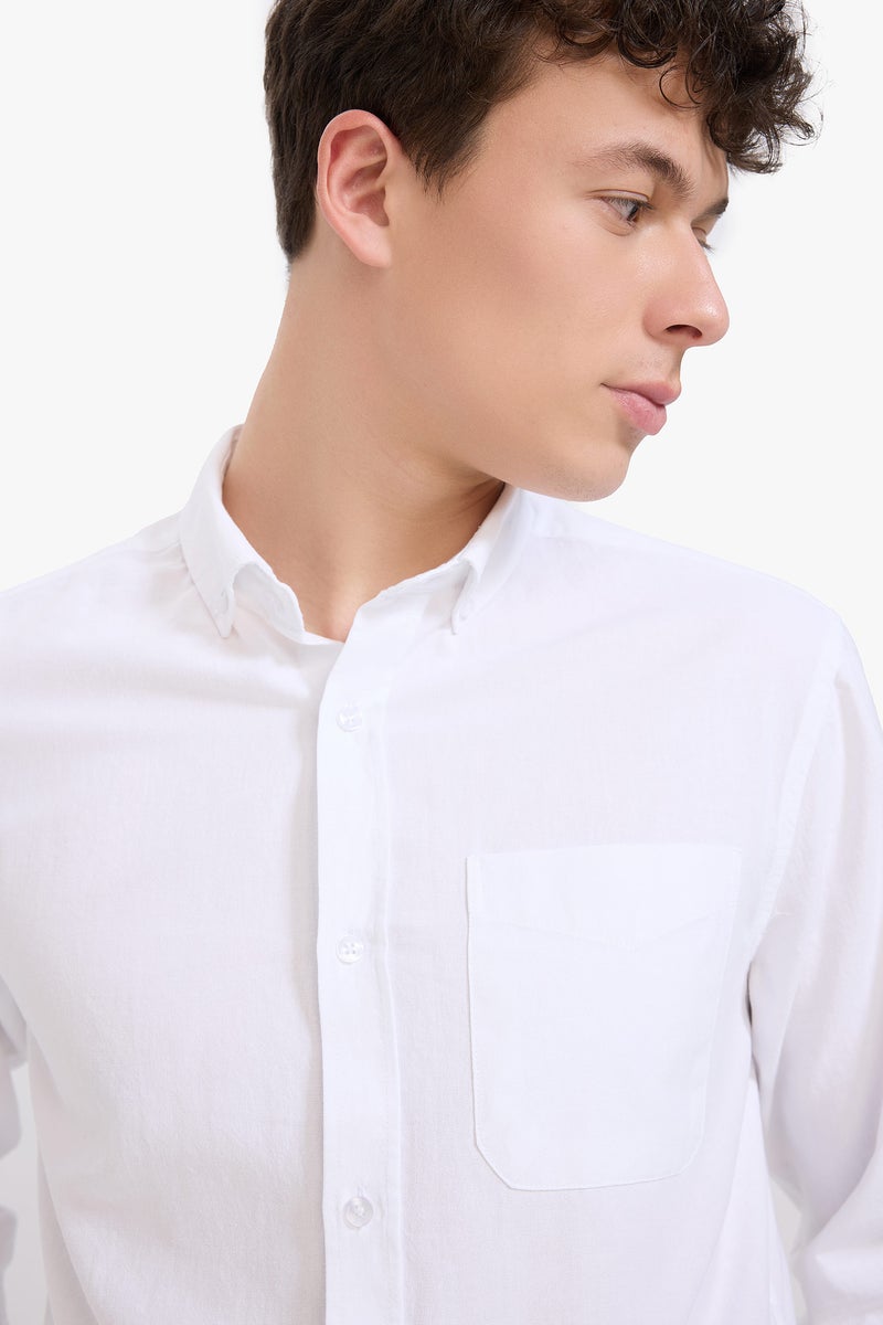 ديفاكتو قميص قطن بولو بيزك سادة كم طويل أوكسفورد قصة عادية - Image 5